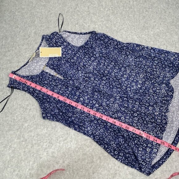 MICHAEL KORS Womens M Sleeveless Faux Wrap Top Navy Geo Print Beaded Neckline - Picture 5 of 9